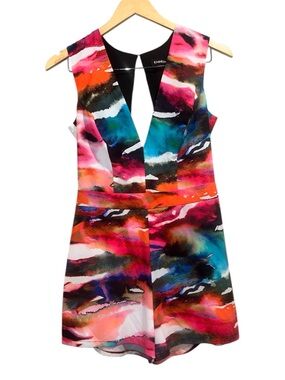 Bebe Multicolor Abstract Watercolor Print V-Neck Romper - Size 8